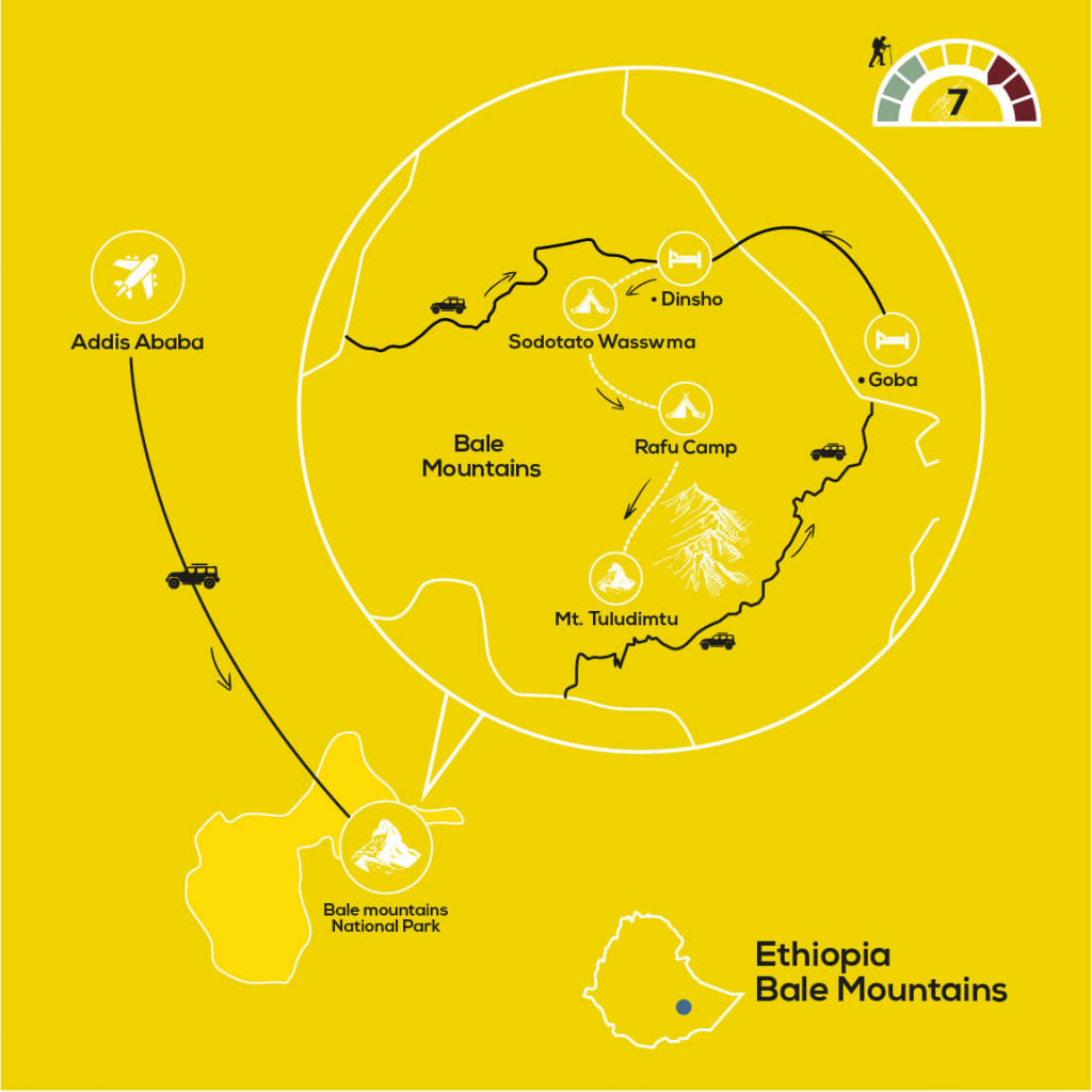Wolves of the Bale Mountains, YellowWood Adventures Map