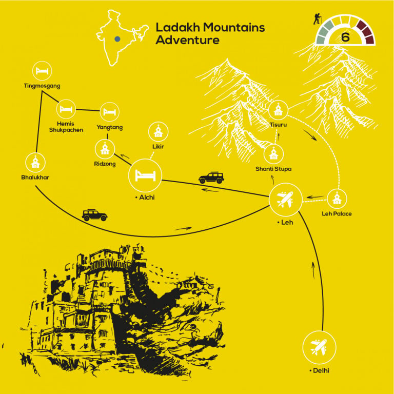 Hiking the High Monasteries of Ladakh, YellowWood Adventures Map
