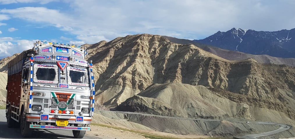 Colourful transport on the road from Leh, Ladakh