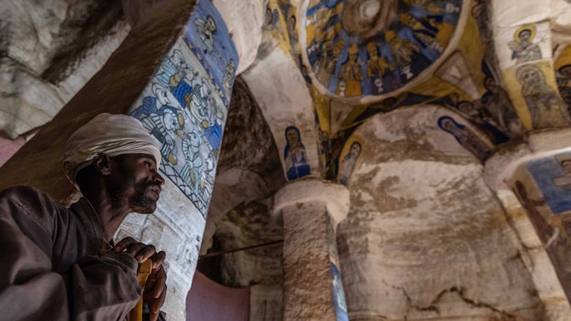 Painted ceilings & murals, church interior, Tigray, Ethiopia